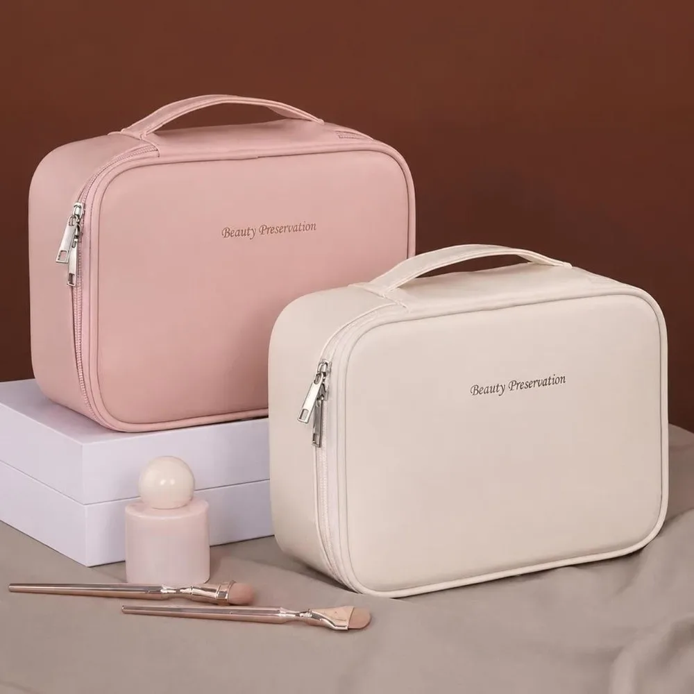 Tragbare Kosmetiktasche mit doppelter Schicht, wasserdicht, mit Reißverschluss, großes Fassungsvermögen, ideal als Organizer für Kosmetikartikel. – Detail 11