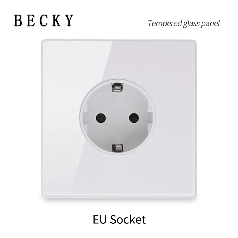 Ultra Thin Glass Wall Switch EU UK Standard 16a Socket Large Panel Wall Light Square Switch Socket 86mm Home Hotel Decoration image 3