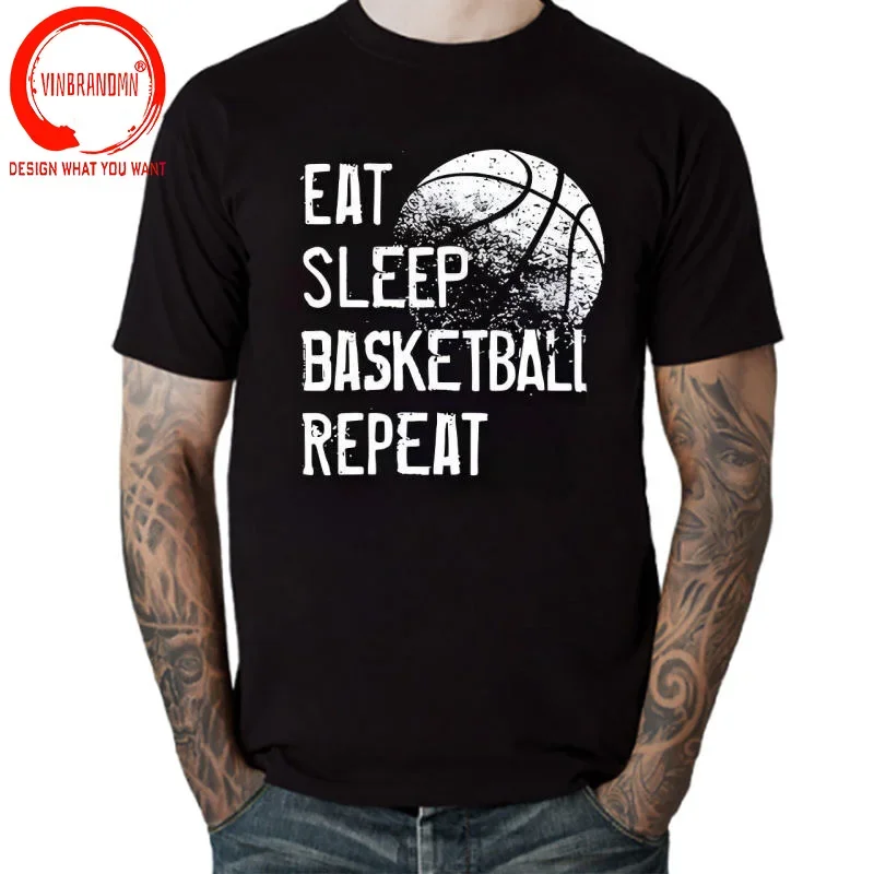 Funny Eat Sleep Basketball Repeat T Shirt Men Graphic Cotton Streetwear Short Sleeve Birthday Gifts Summer T-shirt Mens Clothing