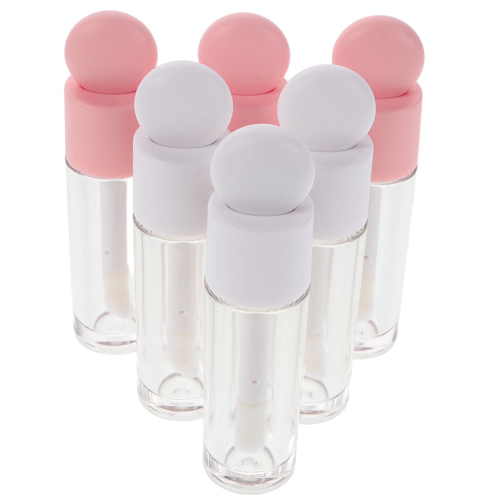 

6pcs Empty Lip Gloss Tubes Refillable Transparent Mini Lipstick Packaging Ergonomic Design 3D Spherical Brush Head Dual Color