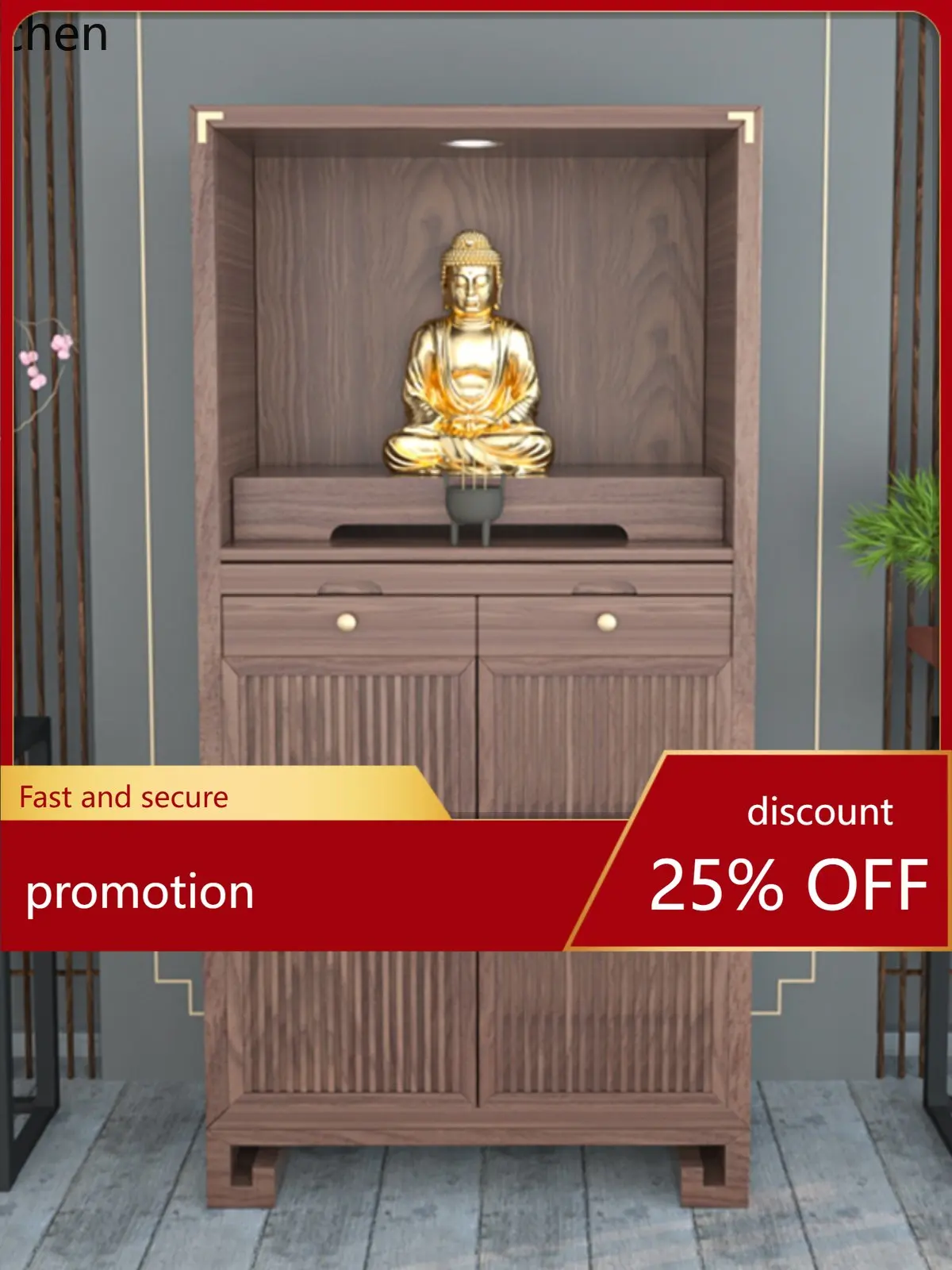 HXL Solid Wood Shrine with Door Simple Buddha Cabinet God of Wealth Offering Table Standing Cabinet