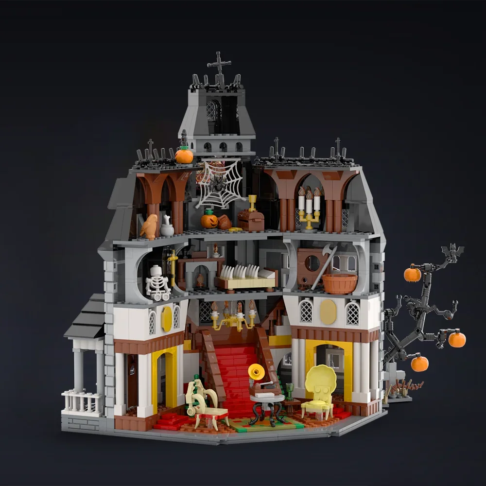 MOC Środa Rodzina Addamsów Klocki Model Horror Nawiedzony Dom Architektura Cegły Zabawki do Składania Prezent Urodzinowy dla Dzieci