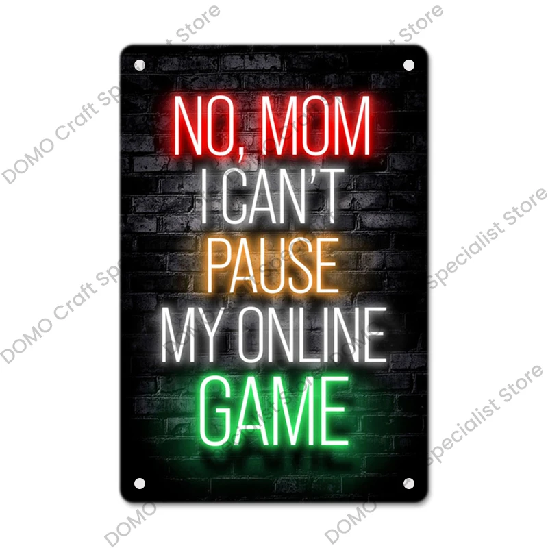 Neon Gaming Gamer Poster Vintage Metal Tin Signs Sleep Game Retro Metal Plaque Wall Art Decor for Boys Girls Playroom Home