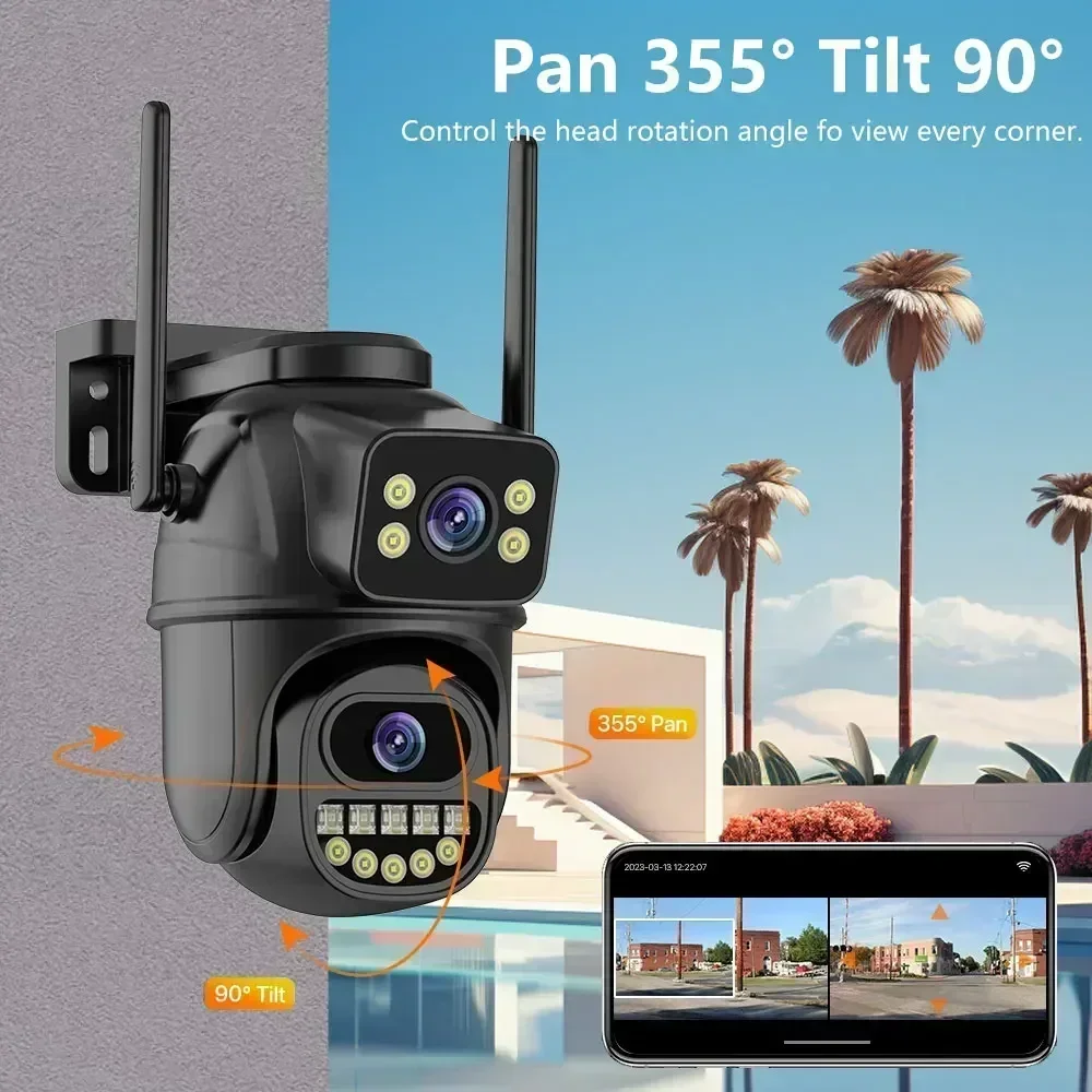 ICSEE HD 8MP PTZ WiFi 4K kamera çift Lens çift ekranlar güvenlik koruma renk NightVision AI parça açık IP CCTV Survalance