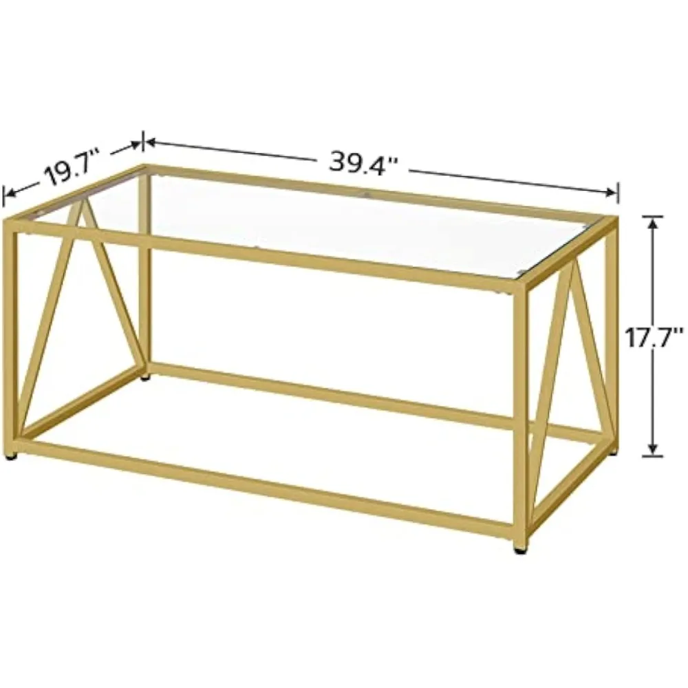 Glass Coffee Table, Gold  for Living Room,