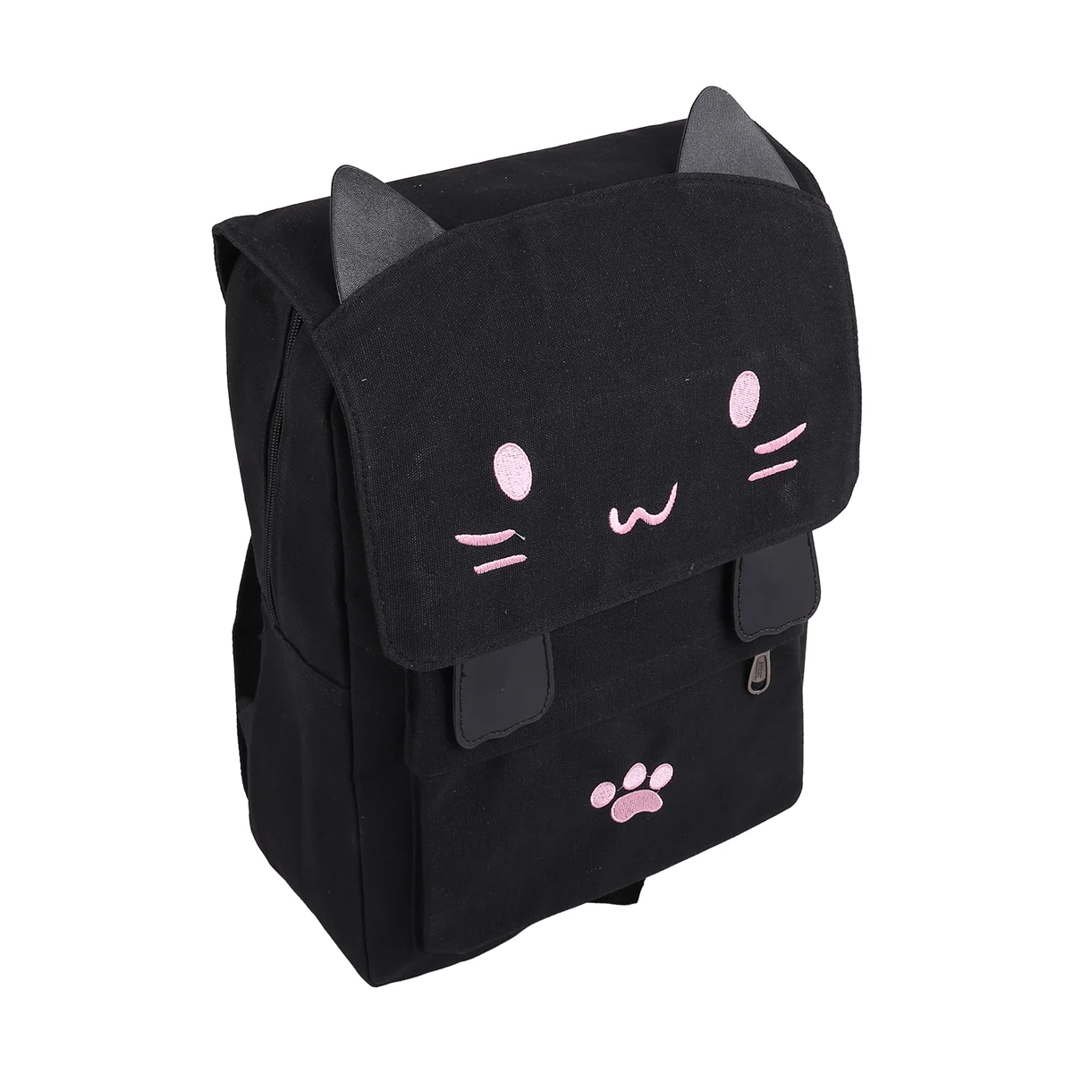 ABQR fashion Cute Cat Embroidery Canvas Student bag Cartoons Women Backpack Leisure School bag black&pink
