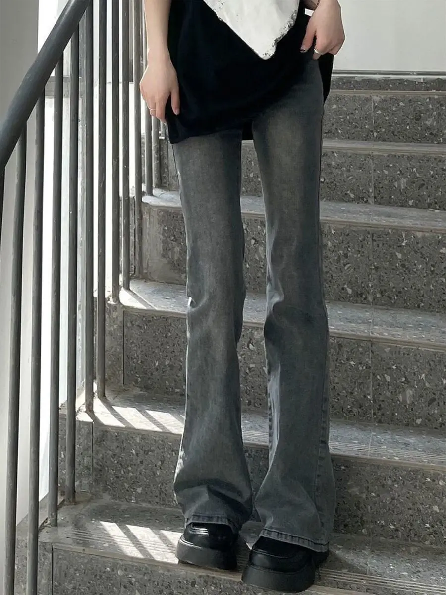 ハイウエストフレアストレートレッグジーンズ女性のプラスサイズ香港スレ秋の新しいハイストリートスリミングフロアレングスパンツ