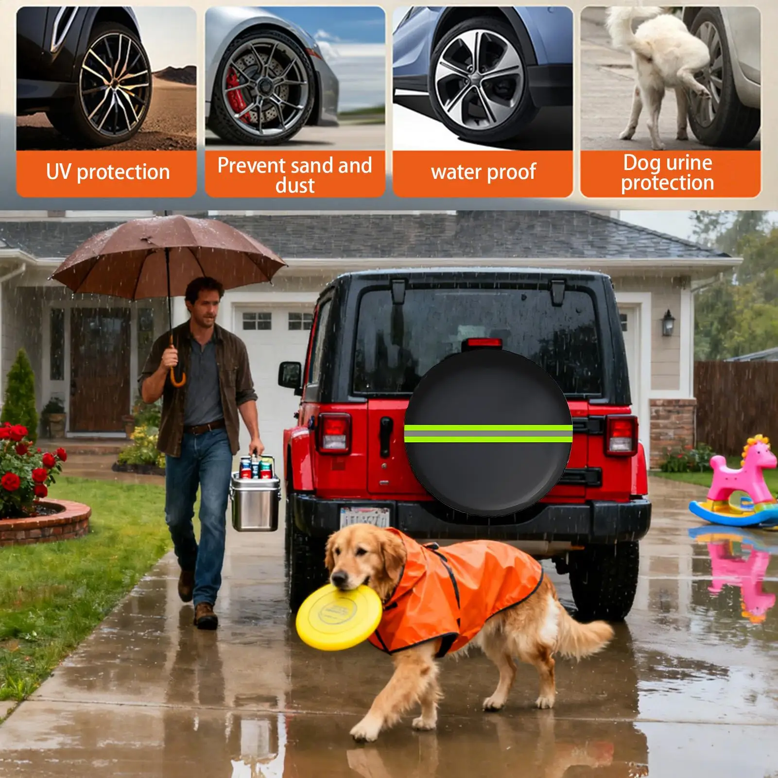 

Tire Covers Sun Rain Snow Protector Dustproof Waterproof Reflective Protector For Outdoor Roadtrip Garage Trailer Camping Home