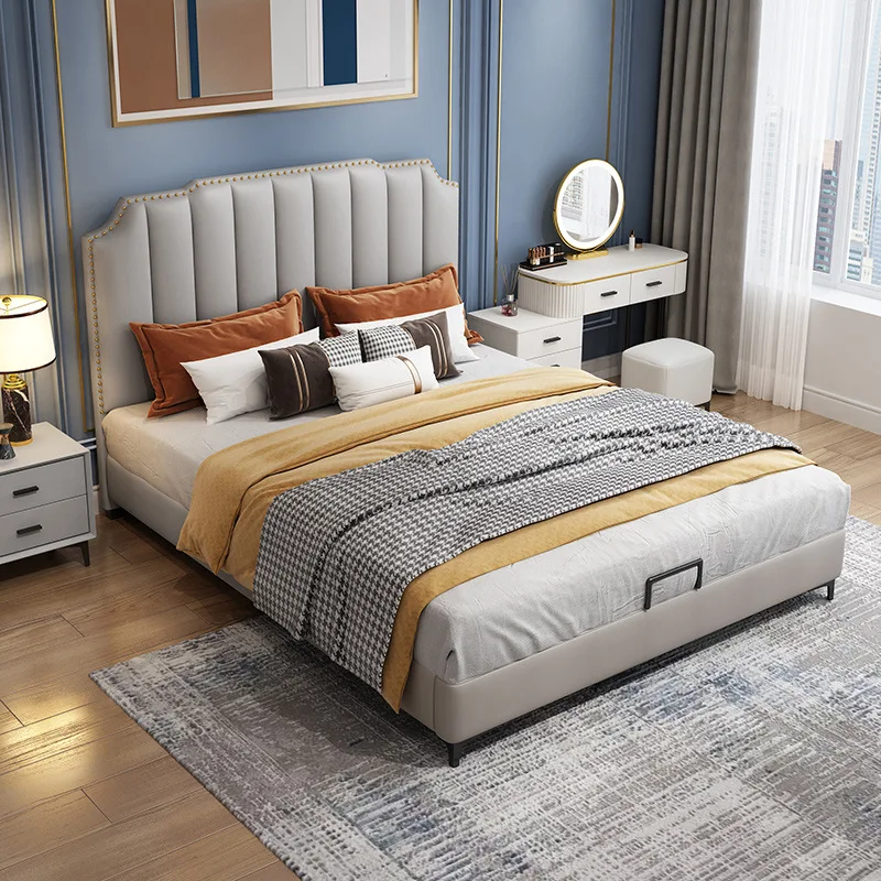 Italian, minimalist, leather bed, modern, minimalist, double, master bedroom, solid wood bed
