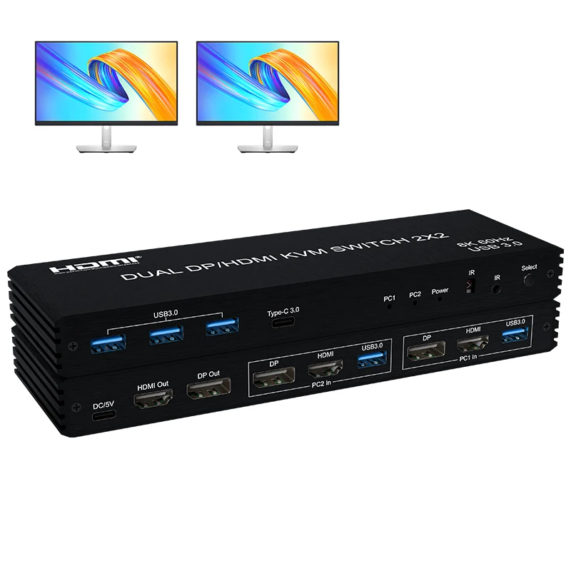 

8K@60Hz HDMI Displayport KVM Switch 2 in 2 out 4K@120Hz HDMI DP USB3.0 KVM Switch 2x2 for 2 PC Share Dual Monitor Keyboard Mouse