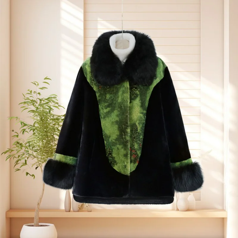 Mom, winter women's thick fur collar, middle-aged and elderly people's winter clothes, fur one-piece coat, wife mink Rongcoat