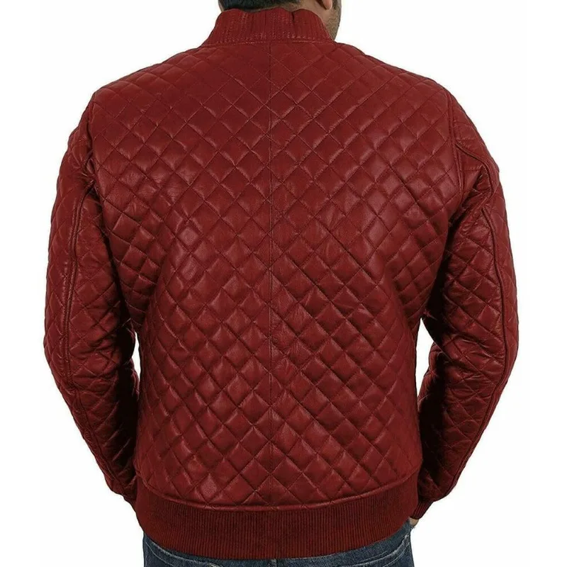 Men's Bomber Leather Quilted Jacket Sheepskin Flying Military Jacket Fashionable Trend