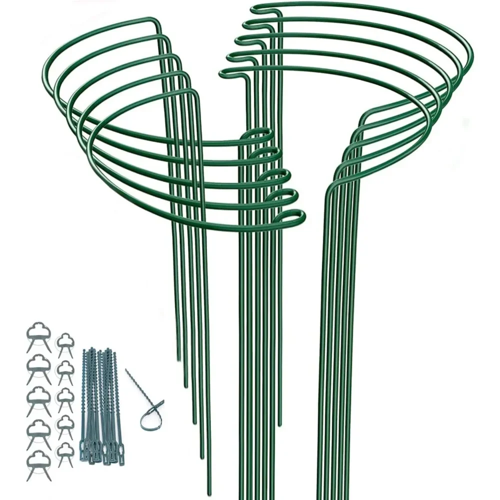 Pieux de support de plante en métal antirouille, visiteurs de la plante, 20 clips et 20 attaches, 14 po (largeur) x 32 po (hauteur), 10 paquets