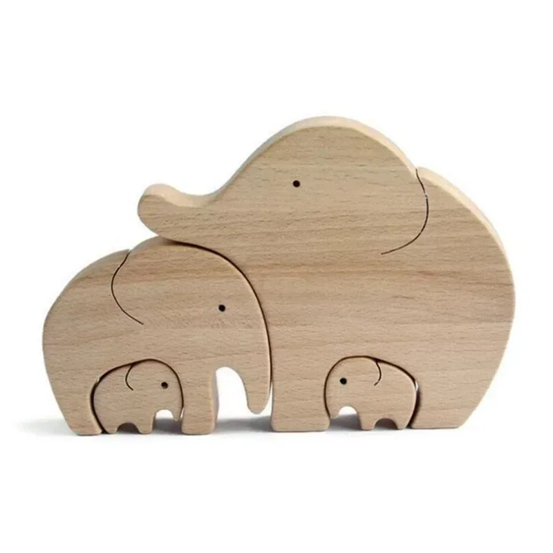 Children Bedroom Cute Wood Elephant Statue Ornament for Furniture Decor Toy Elephant Family Decoration Crafts