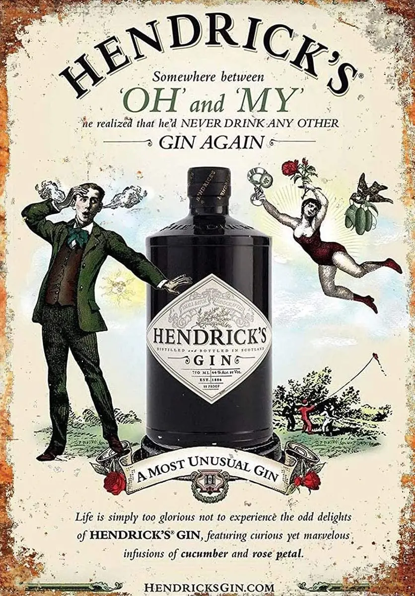 Letrero de metal vintage NGFD Hendricks Gin Drink, decoración de pared de metal, letrero de metal de 8x12 pulgadas