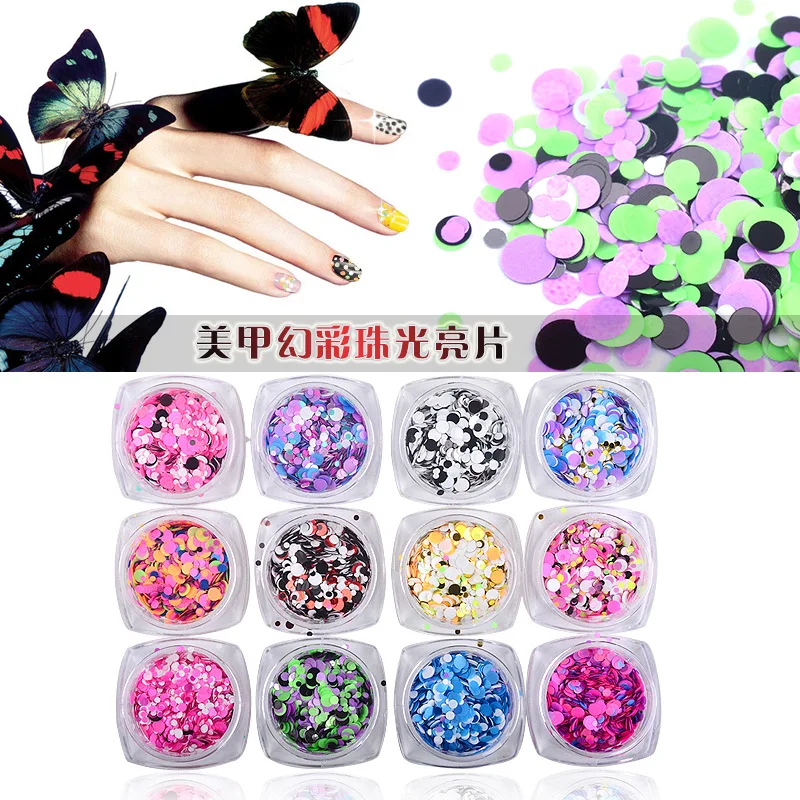 

12pcs Color Dot Nail Sequins Glitter Flakes 12 Boxes Nail Art Glitter Sequin Ultra-thin Paillette Holographic Nail Art Sequin