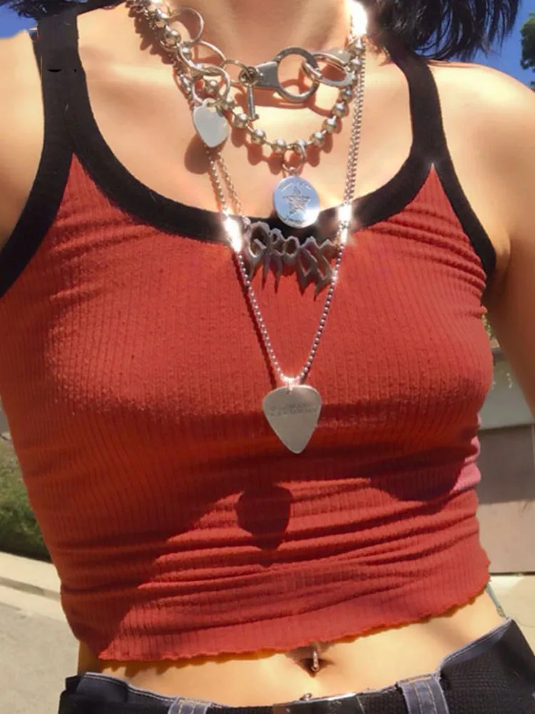 2024 Summer New Fashion Contrast Color Tank Top Women Casual Fitness Clothing Off Shoulder Strapless Crop Top Camisole