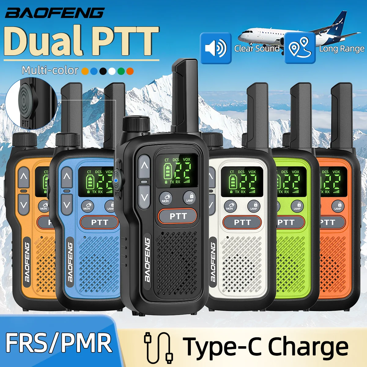 2PCS Baofeng BF-T18 Mini Dual PTT Walkie Talkie Flashlight Portable PMR/FRS Support Type-C Charger NOAA For 5Rmini F22 Ham Radio