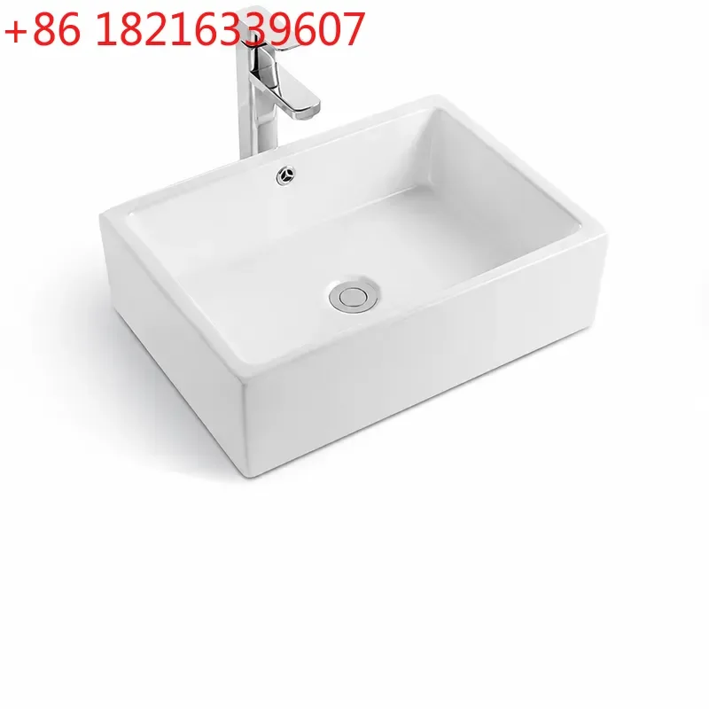 YAO Modern Simple Rectangular Ceramic Countertop Basin with Overflow Hole for Hotel Home Balcony Bathroom Wash Sink