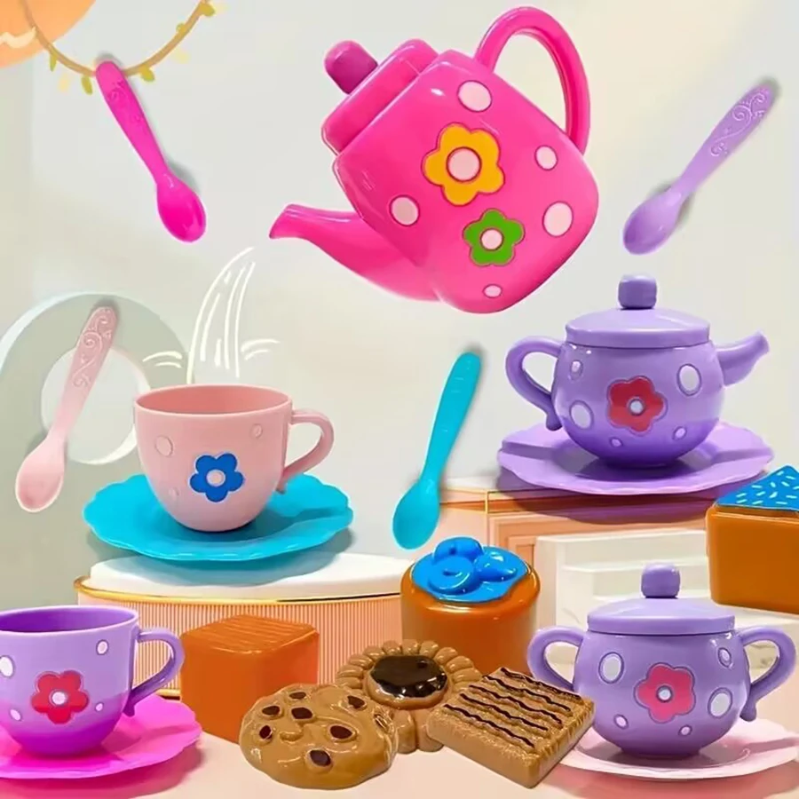 Tea Set For Little Girls, Tea Party Set, Tea Set Including Kettle, Cookies, Kids Play Food, Tea Party Accessories Toy For Boys G