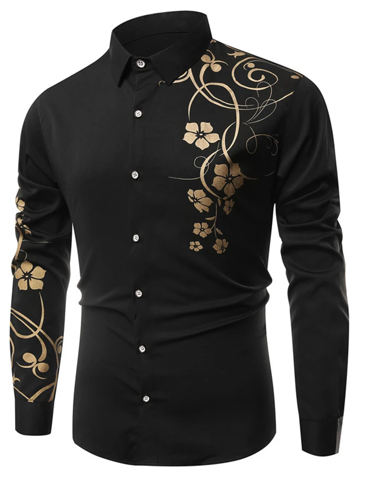 

Мужская повседневная рубашка с длинными рукавами и мужским уличным топом с цветочным принтом
