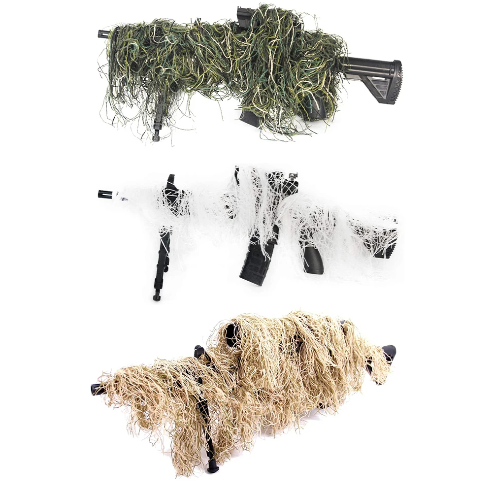 Jungle/Desert/Snow Ghillie Rifle Cover Wrap Synthetic w/Elastic Strap Camouflage Airsoft Hunting Blind Ropes 1.4M CS Gun Wraps