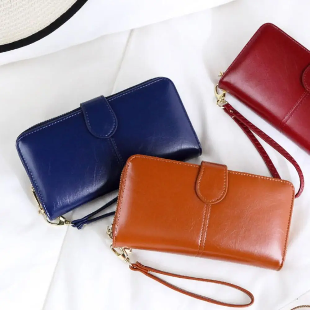 Water-proof Purse PU Leather Long Wallet Foldable Zipper Two Fold Wallet Large Capacity Multifunctional Women Card Holder Men