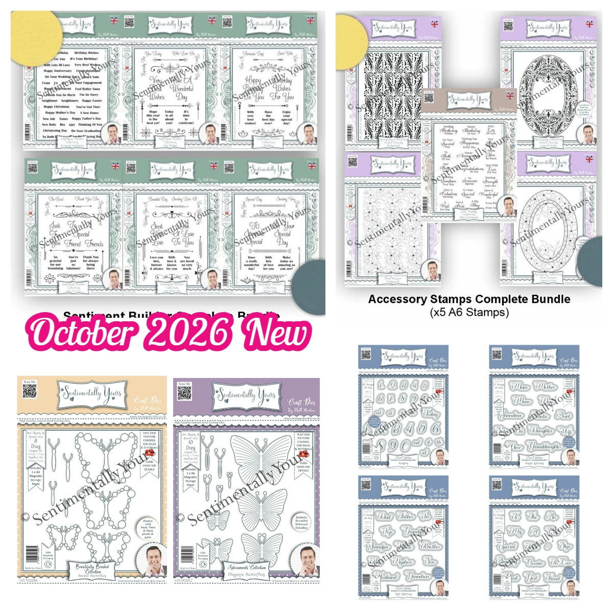 Oktober 2026 Neu Sentimentally Yours 6PCS A6 Klare Stempel und Stanzformen Feiertags- und Geburtstags-Dankesphrasen für handgemachte Scrapbook-Bastelarbeiten