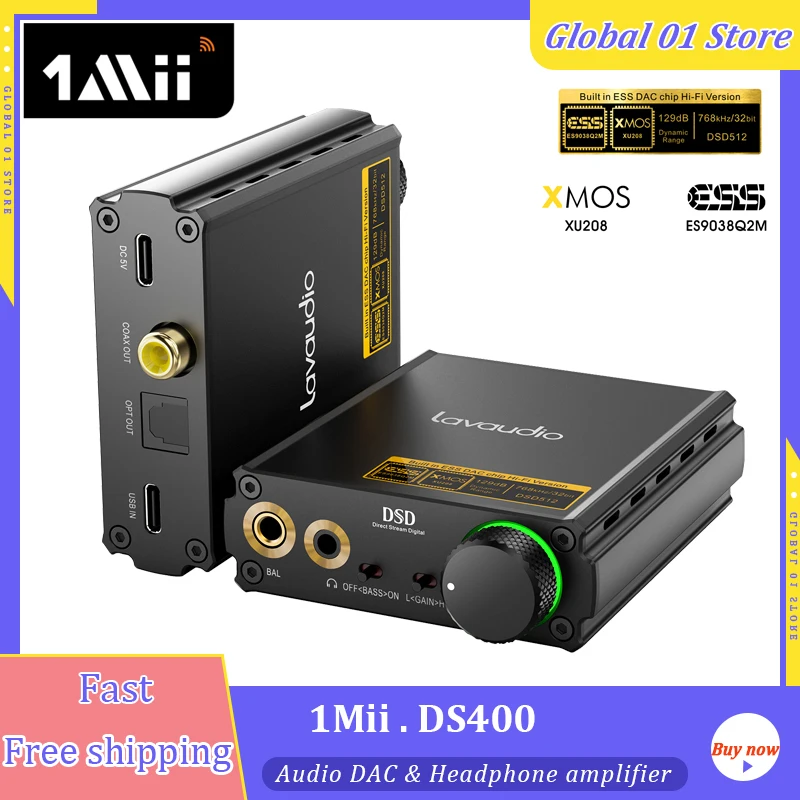 

1Mii DS400 Headphone Amplifier DAC USB C XMOS XU208 ES9038Q2M 32Bit 768KHz DSD512 Decoder 3.5 4.4mm Balance HiFi Audio AMP Caixa