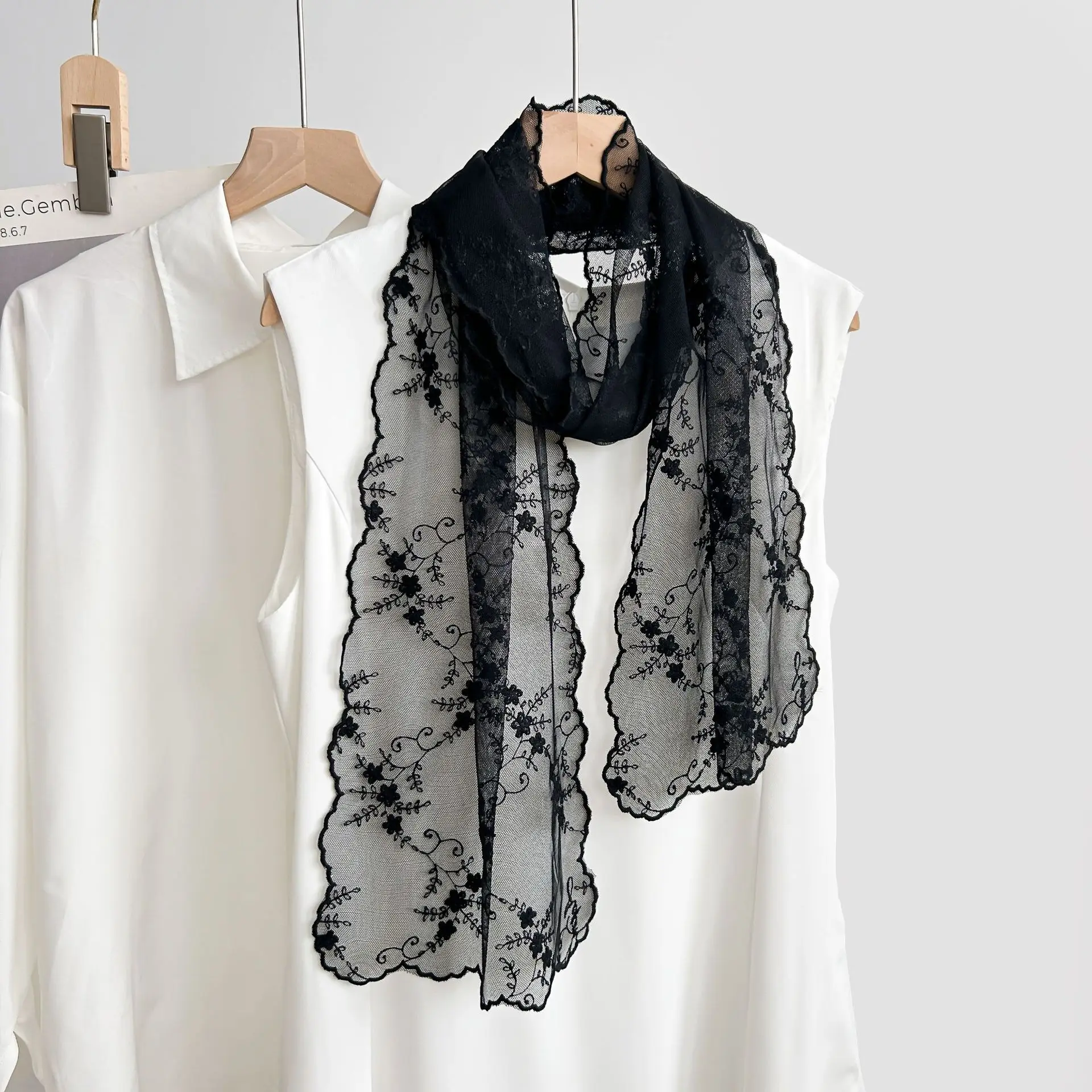 VREOVOR ربيع جديد صباح لطيف الدانتيل المطرزة الغزل المرأة الكورية Ins الحلو وشاح حريري عقال موضة الاتجاه