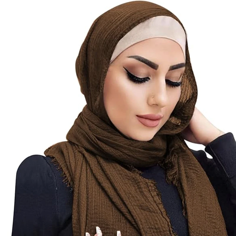 

Women Crinkle Hijab Scarf African Head Wrap Oversize Headscarf Summer Long Shawl Cotton Blend Beach Wrap Turban Femme