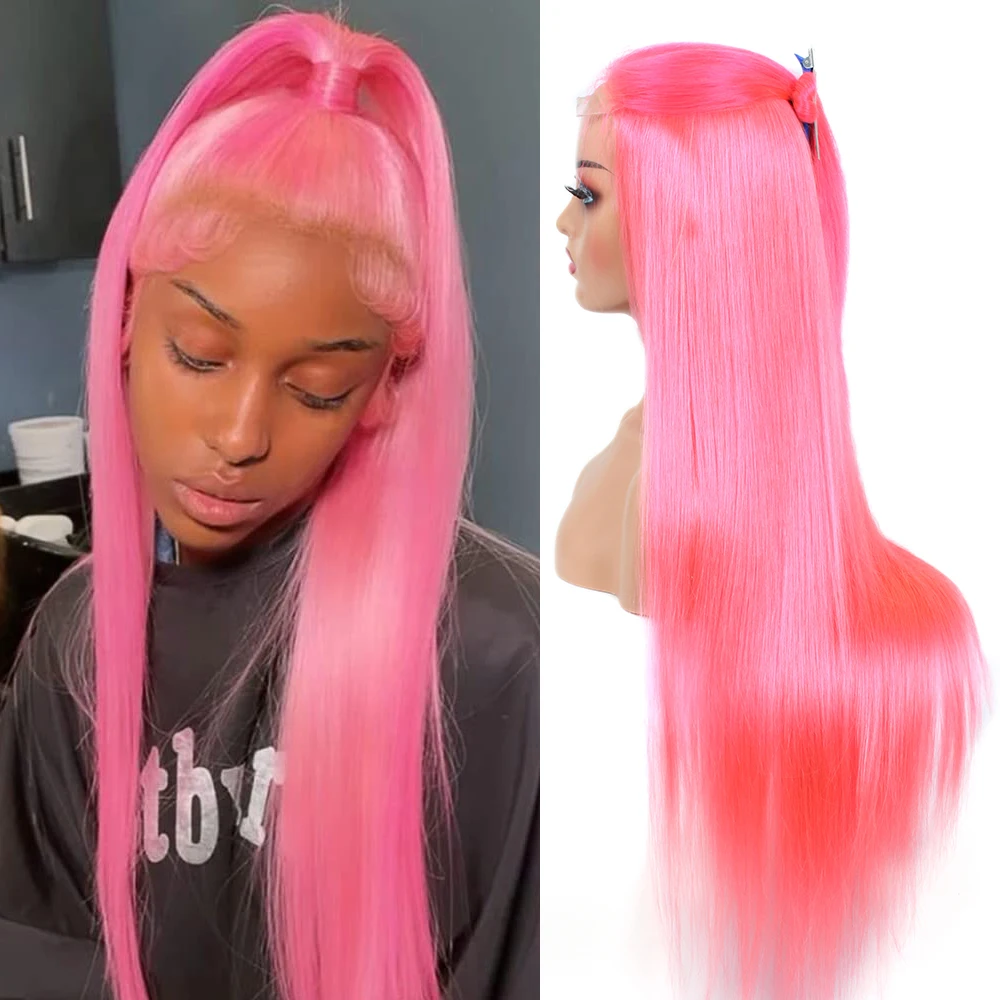 

Pink Straight Lace Front Human Hair Wigs For Women HD Lace Frontal Wigs Blonde Cosplay Brazilian Straight Lace Closure Wig