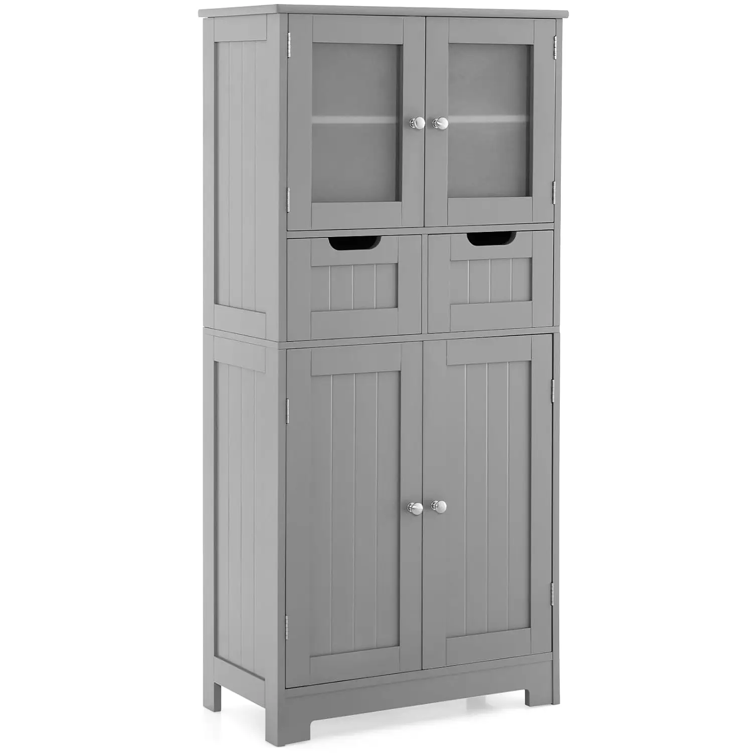Tall Bathroom Storage Cabinet, Freestanding Floor Cabinet w/ 2 Double Door & 2 Drawers, 3-Position Adjustable, Customized