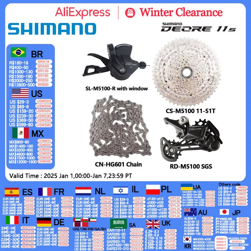 SHIMANO DEORE M5100 M5120 grupo de 11 velocidades MTB palanca de cambios para bicicleta de montaña Dearilleur trasero 42T 51T cadena de Cassette