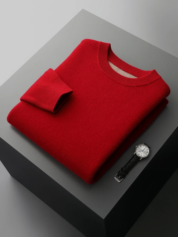 High Quality Men\'s Thick Pullover Autumn Winter Warm Sweater 100% Merino Wool Knitwear Soft Casual Popular Long Sleeve Tops