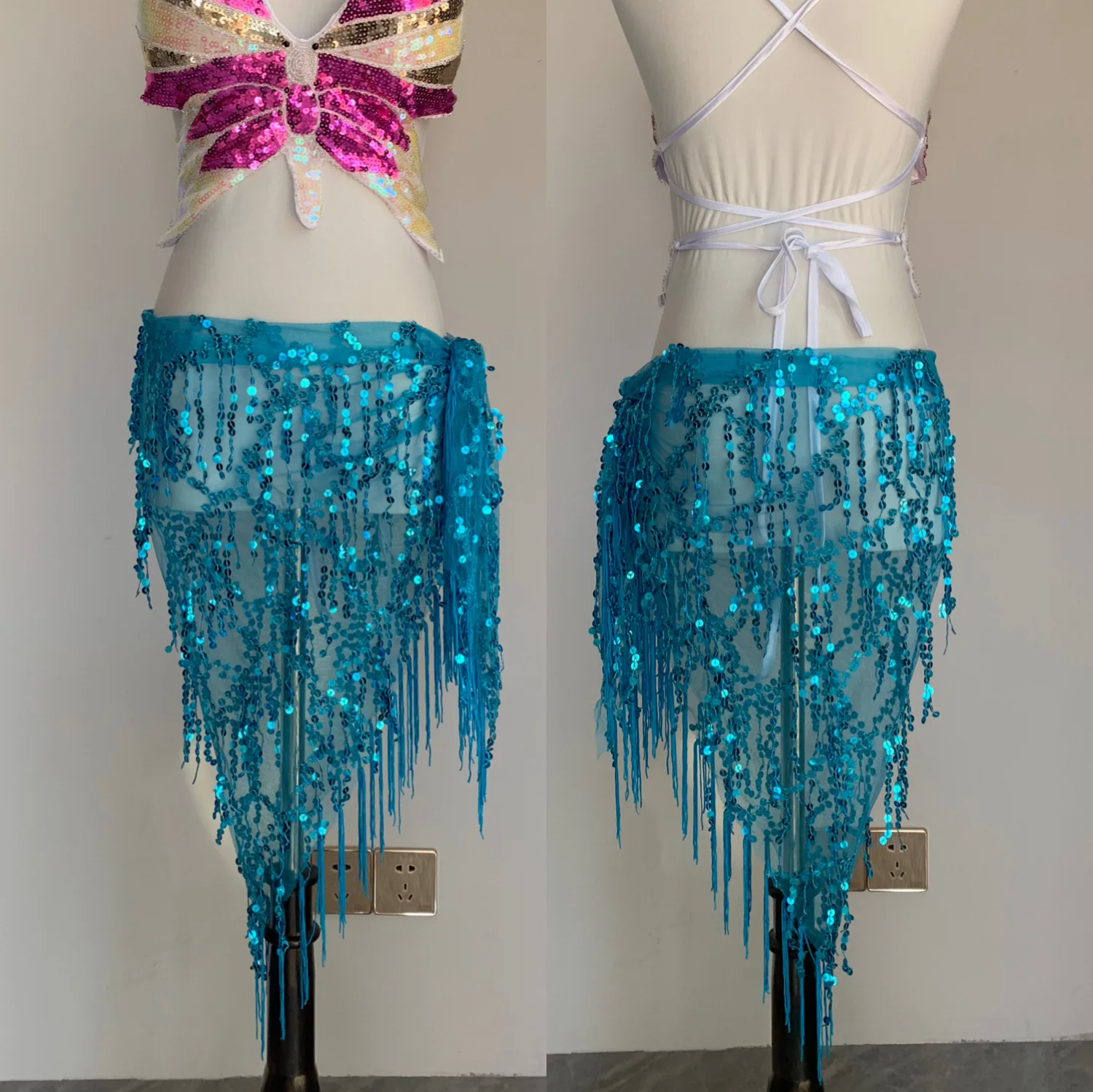 Belly Dance Sequined Fringed Triangle Scarf Waist Chain Belly Dance Hip Scarf Waist Scarf