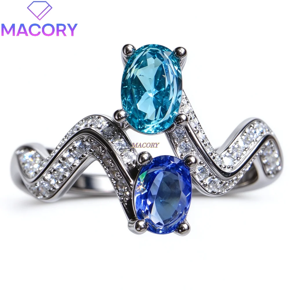 S925 Sterling Silver Ring Natural Tanzanite Topaz Twin Oval Blue Gemstone Women Wavy Fine Jewelry Gift Valentine's Day gift