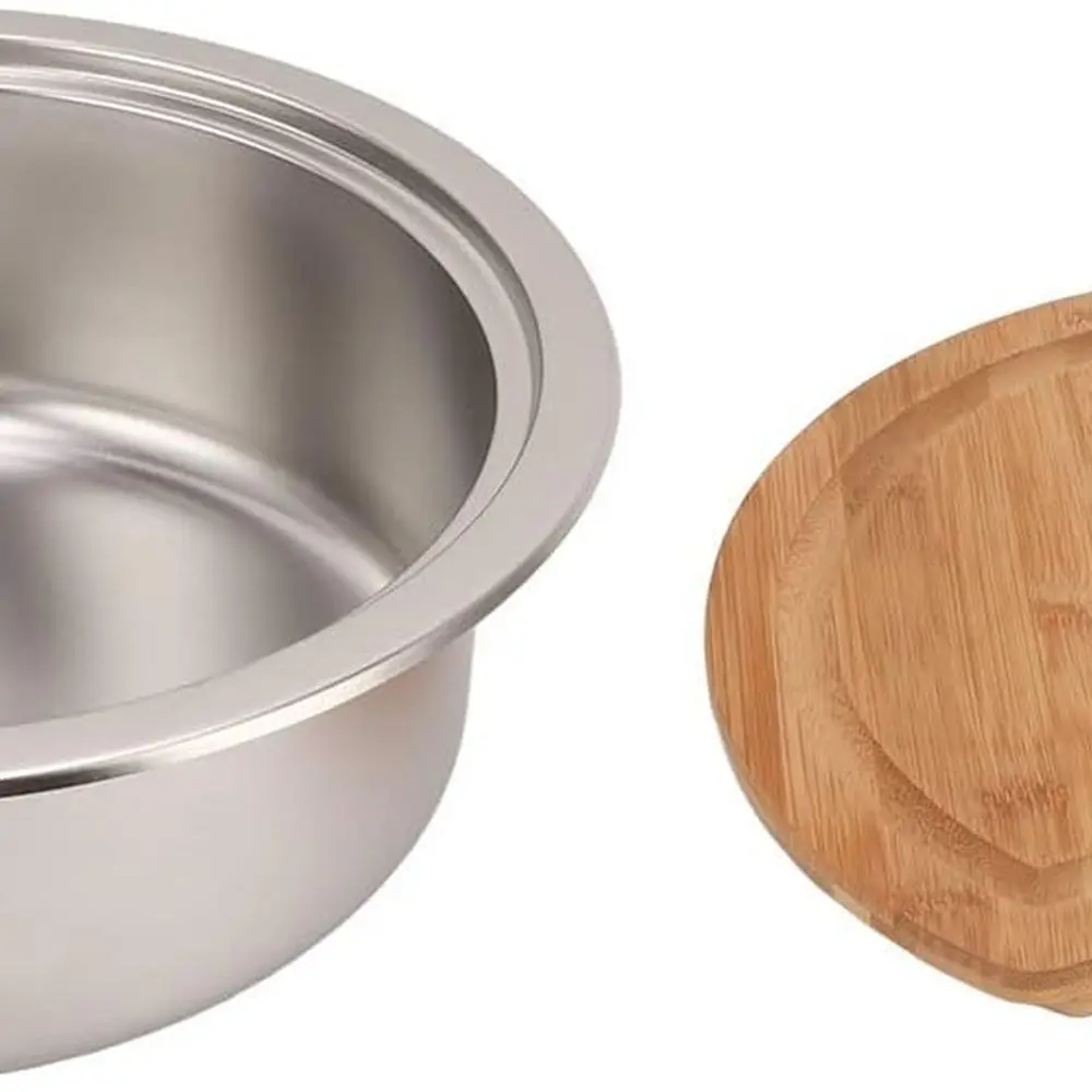 x120mm/14.17x4.72in RV 304 roestvrijstalen spoelbak ronde wastafel spoelbak met bamboe hakblok voor boot
