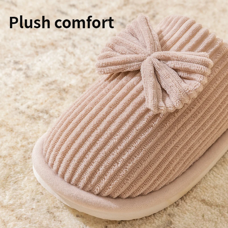 Fashion Women\'s Bow Slippers Fall/Winter Indoor Bedroom Floor Lightweight and Comfortable&Soft Warm Slippers for Home