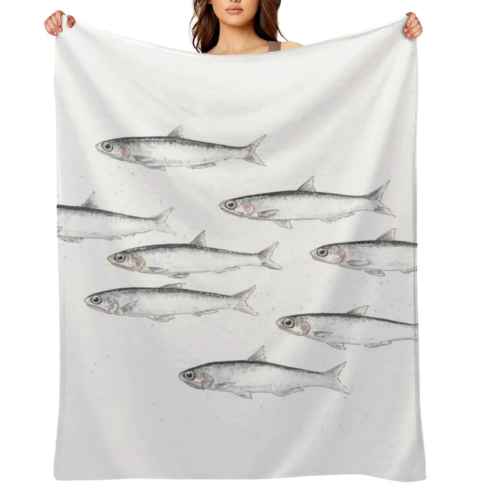 

Anchovies - Watercolour Illustration | Fish Collection Throw Blanket warm for winter for winter for sofa Thins Blankets