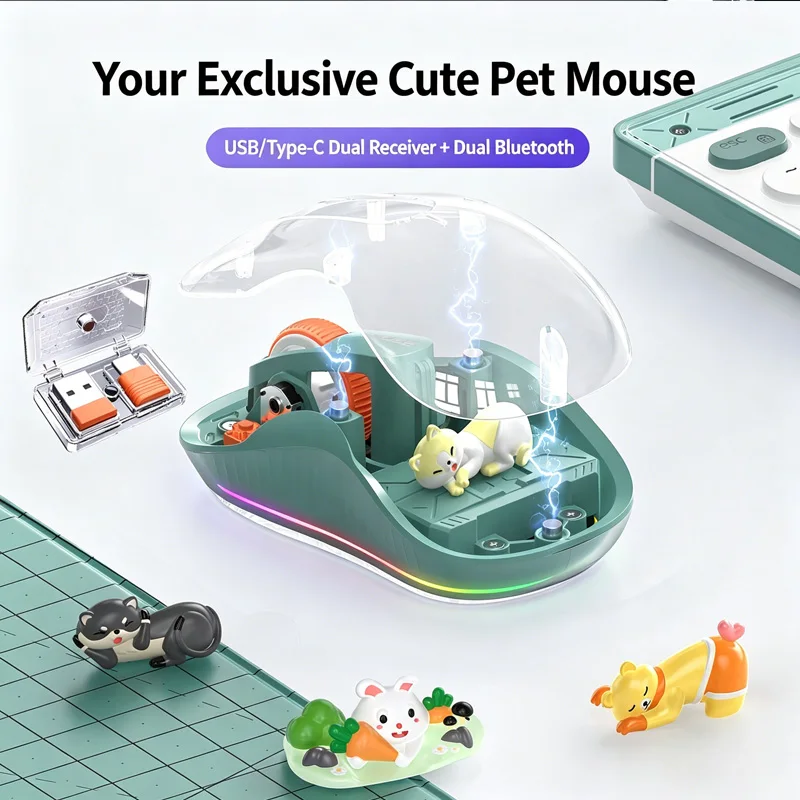 

M333 Transparent Mouse for Women RGB Breathing Light Tri-Mode Bluetooth Rechargeable Wireless Cute Mouse for iPad Laptop
