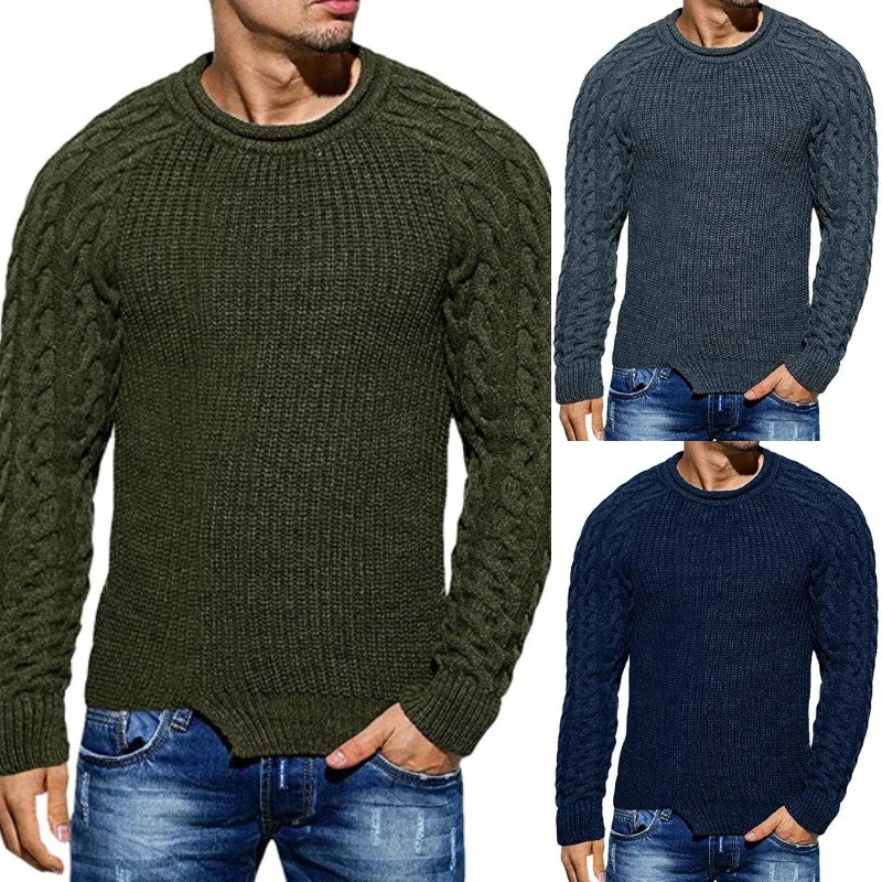 

2023 Sweater Men Solid Color Round Neck Long Sleeve Knit Top Cardigan for Men