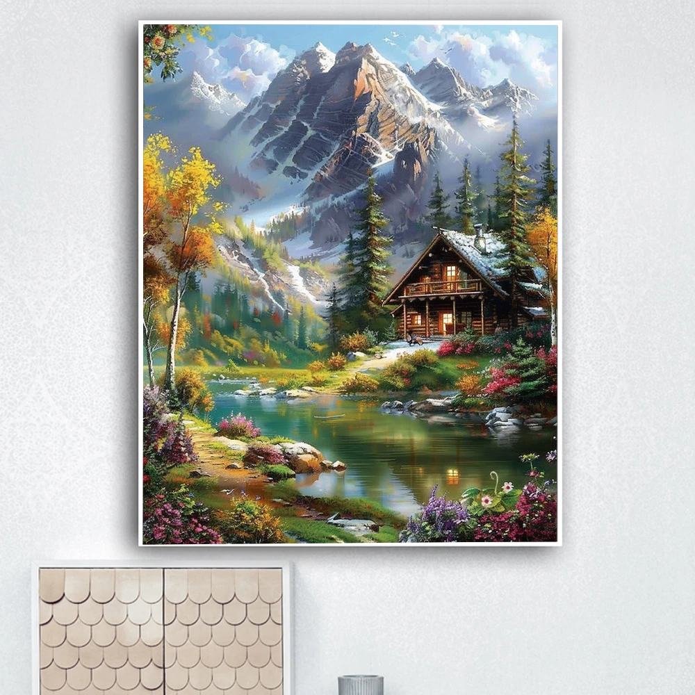 Painting By Numbers Snow mountain scenery Landscape  DIY HandPainted Painting Canvas Colouring Unique Gift Home Decorate