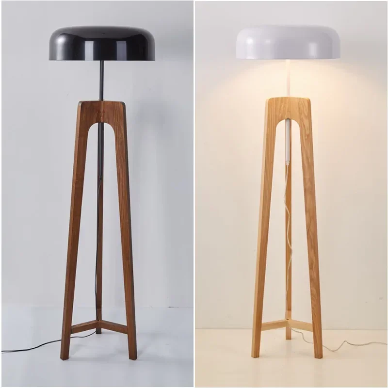 Modern minimalist LED floor lamp wooden art E27 light bulb home decoration hotel bedroom atmosphere three legged floor lamp