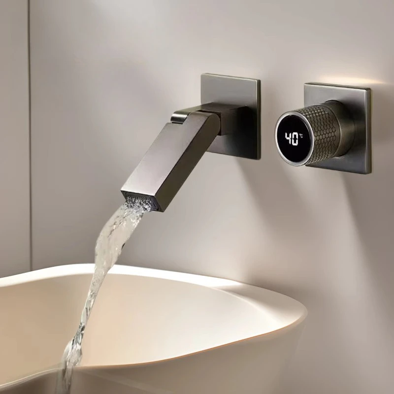 

Скрытый настенный смеситель для раковины с цифровым дисплеем, для холодной и горячей воды, удобный, с регулируемым углом, прочный, для ванной комнаты