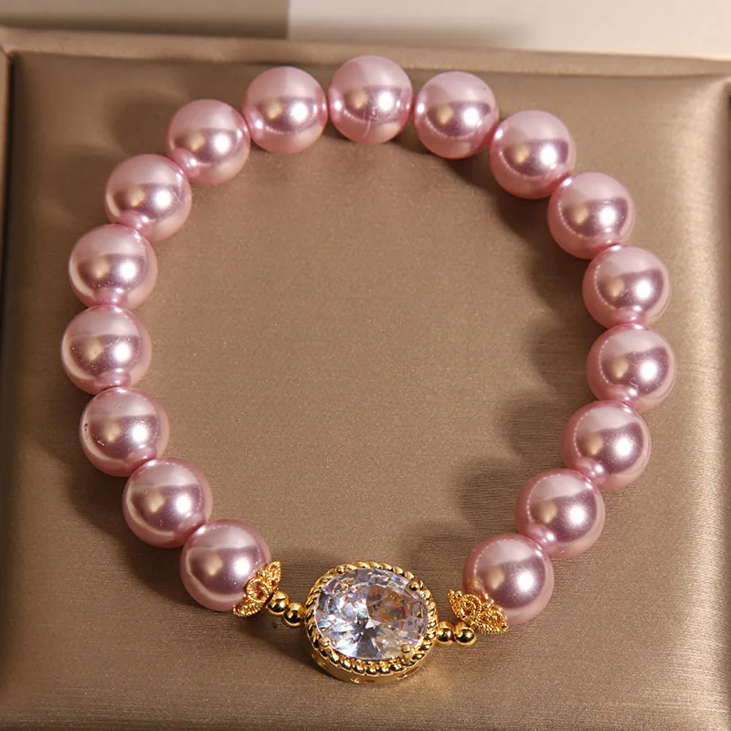 

Новый китайский стиль, элегантный розовый, фиолетовый жемчуг, женский роскошный нишевый изысканный высококачественный браслет с кристаллами для лучшего друга, роскошь