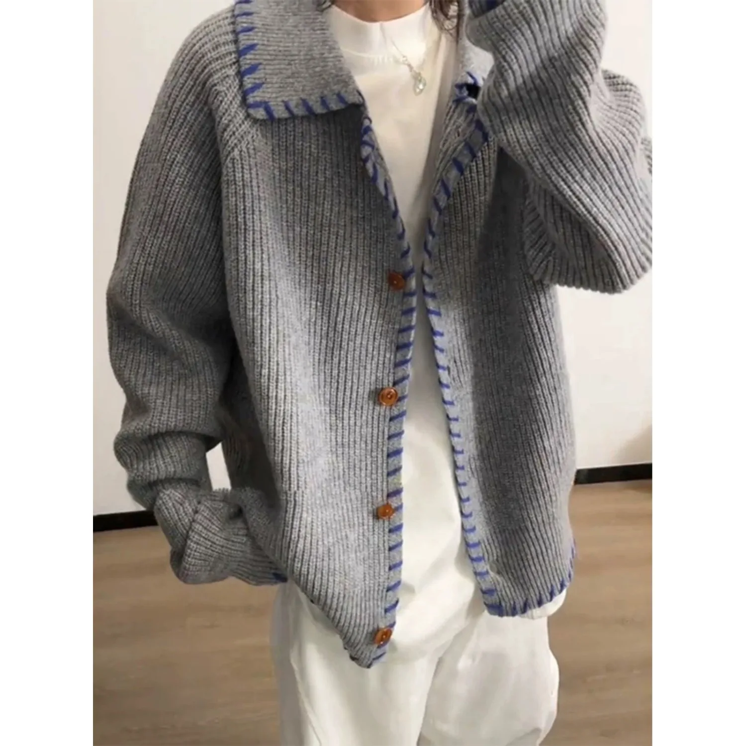 

Cleanfit оверсайз осенне-зимний трикотаж мужской свободный крой цветной блузка открытый кардиган свитер удобная верхняя одежда Lazy Sle