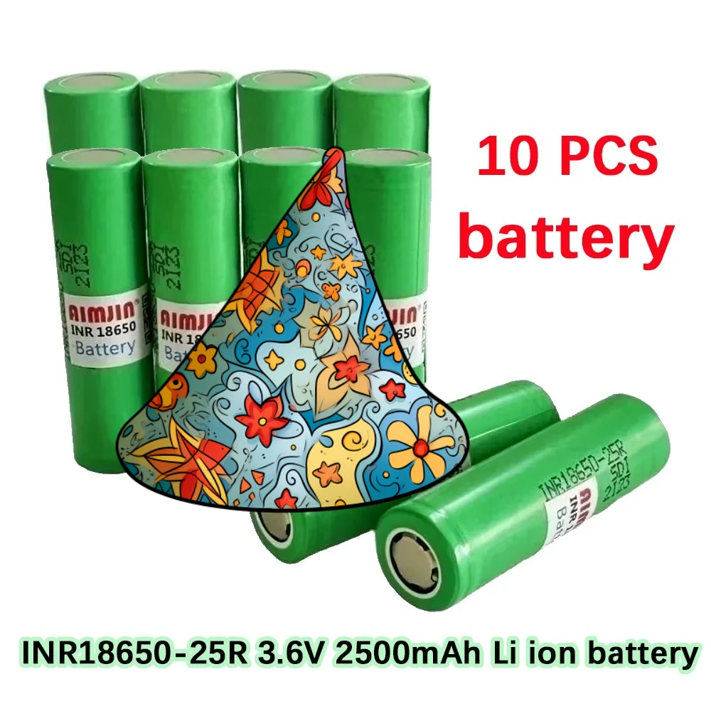 3.6V 2500mAh 10PCS 18650 Battery For Samsung INR 18650 25R Lithium Lon Battery Replacement External Battery