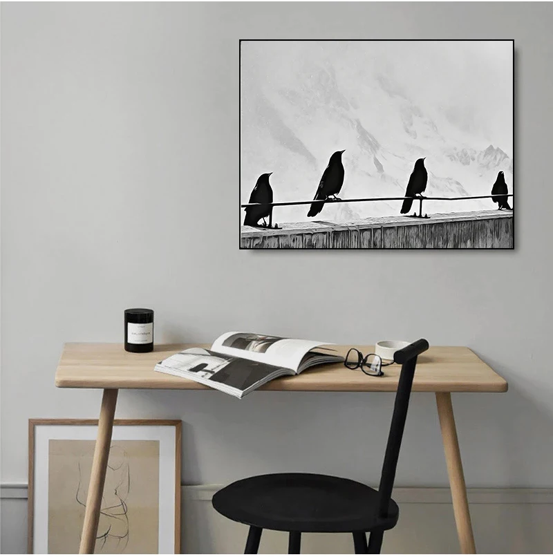 Modern Art Black and White Pictures Crows and Eagles Flying In The Sky Food Patching and Printmaking Home Decoration Cuadros