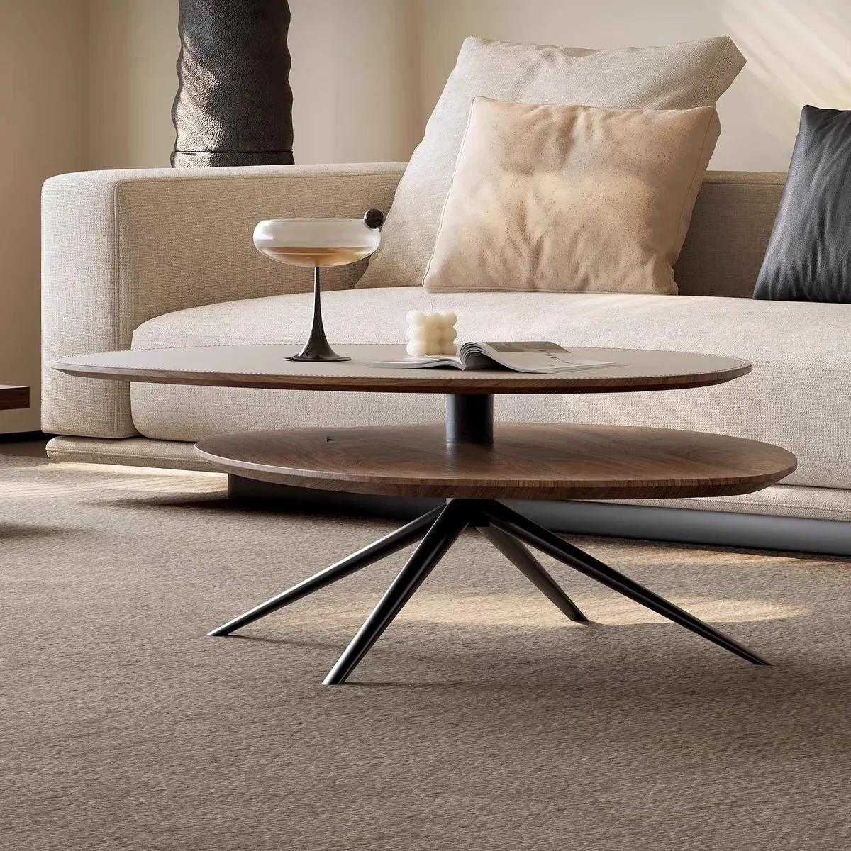 Modern minimalist creative high-end saddle leather rotating coffee table small household